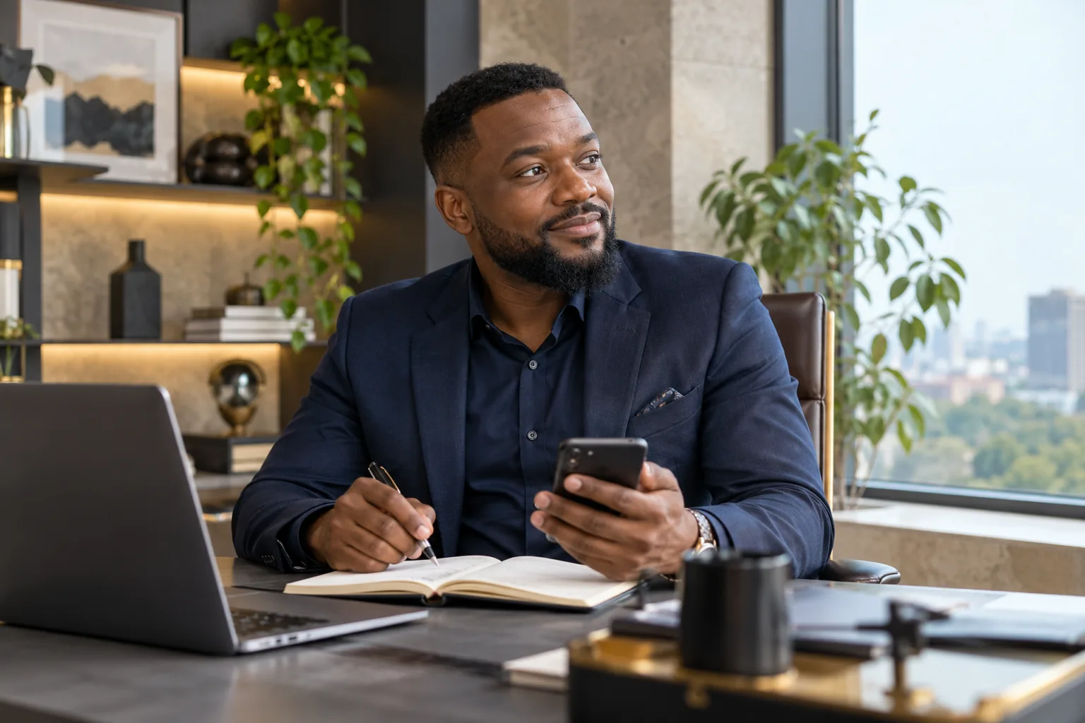 Business adviser preparing for a client conversation