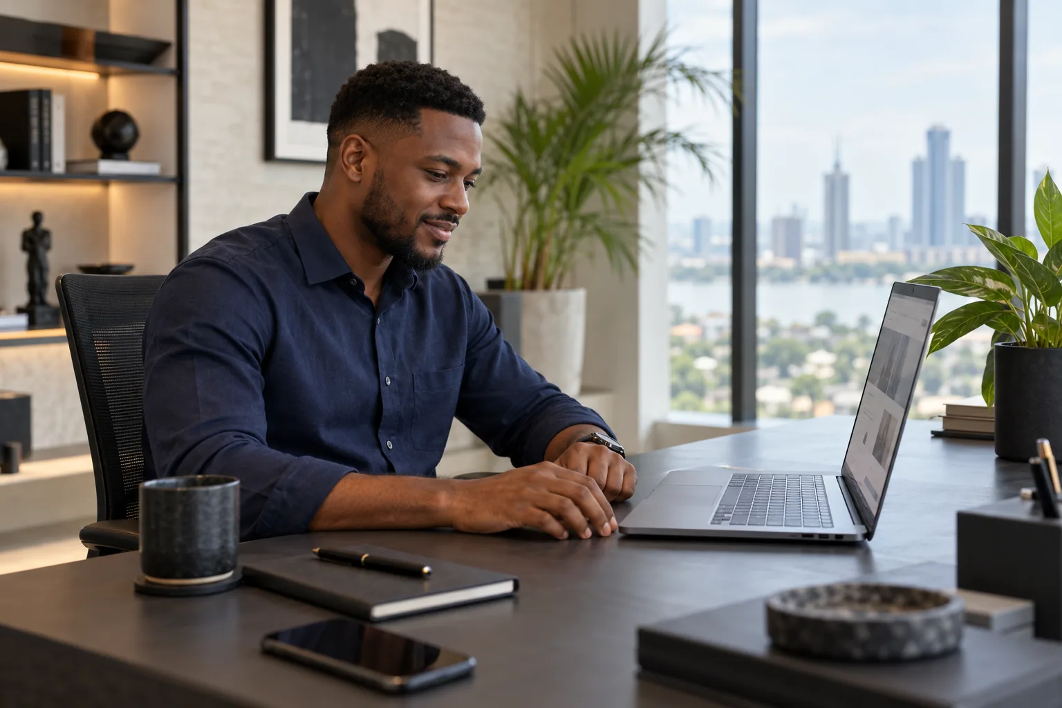 Business owner working on a website at a laptop