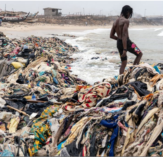 Heaps of unwanted clothes from the UK wash up on Ghana's beaches