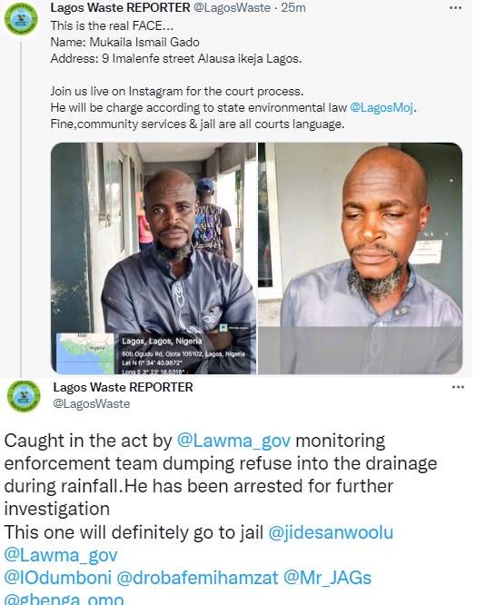 Man arrested after he was caught on camera disposing his refuse inside a gutter in Lagos